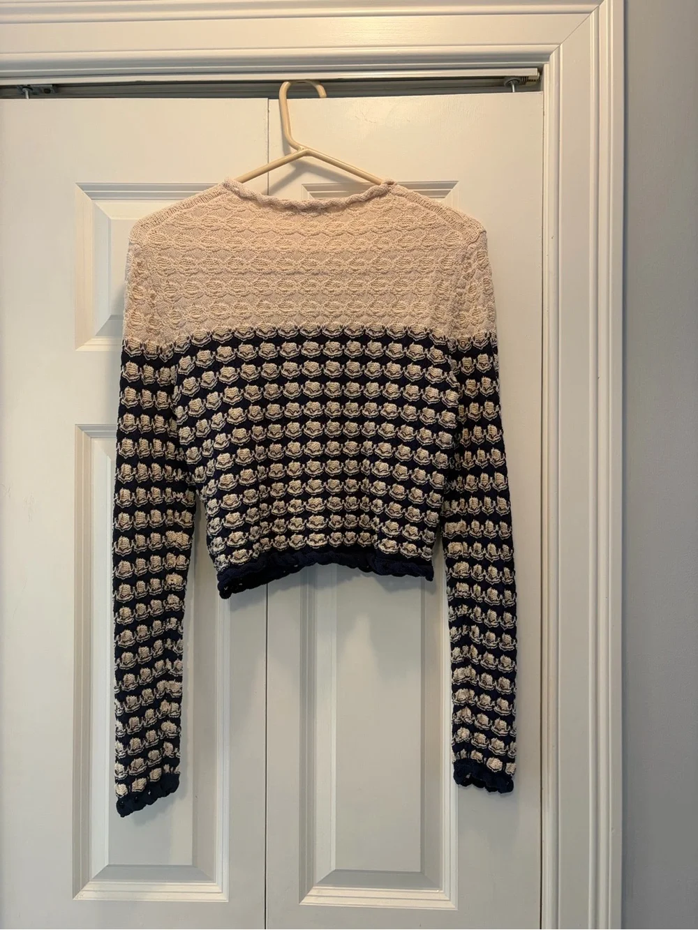 J. Crew Cream and Navy Textured Cardigan